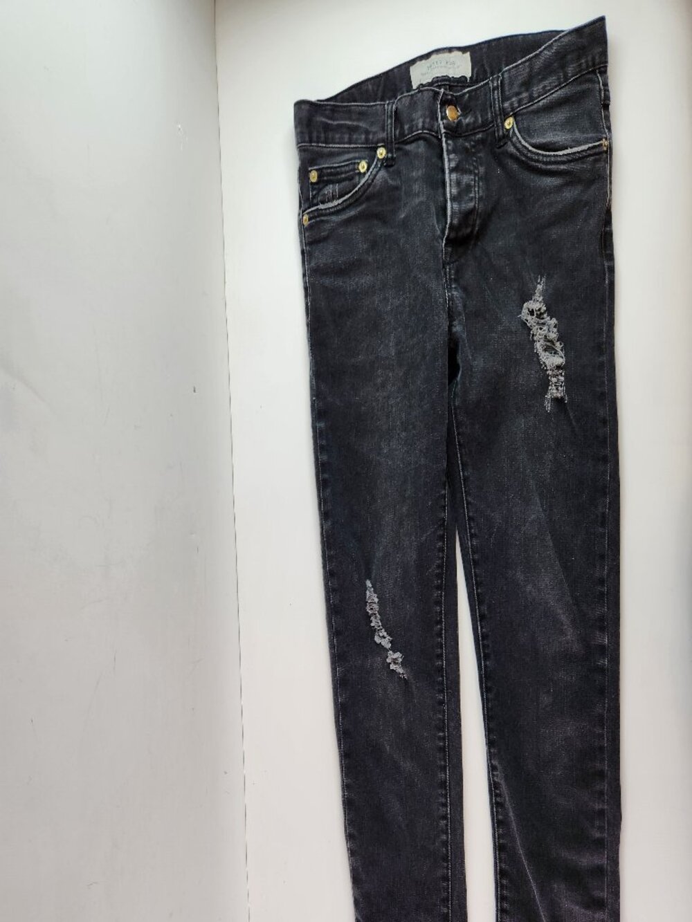 Tweed Rug Retro Button fly Jeans Black Distressed Size 30